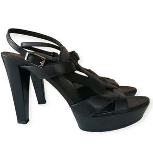 Tod's Platform Leather Black Strappy Heel Sandals 37.5